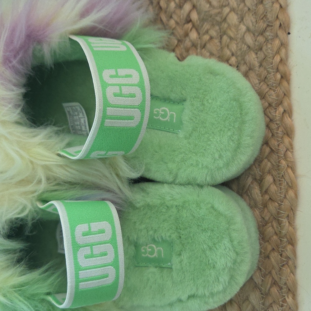 UGG Vibrant Fluffy Slippers in Green and Purple - Picture 2 of 3